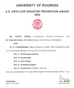 Award 2001 University Of Roorkee Disaster Prevention